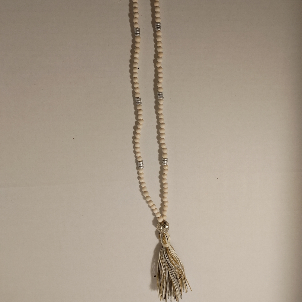 Hand Crafted Original Design Wooden Beads Sarah Reel Necklace Chic Happens Cream